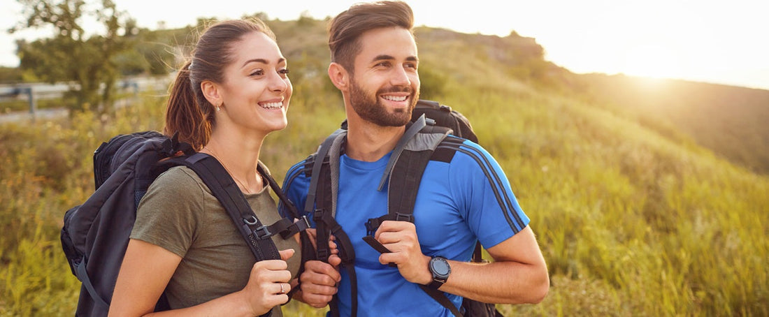 Couple enjoying hiking in the mountain