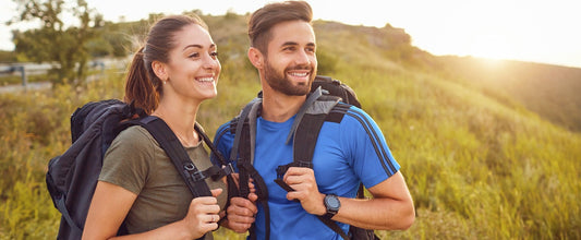 Couple enjoying hiking in the mountain